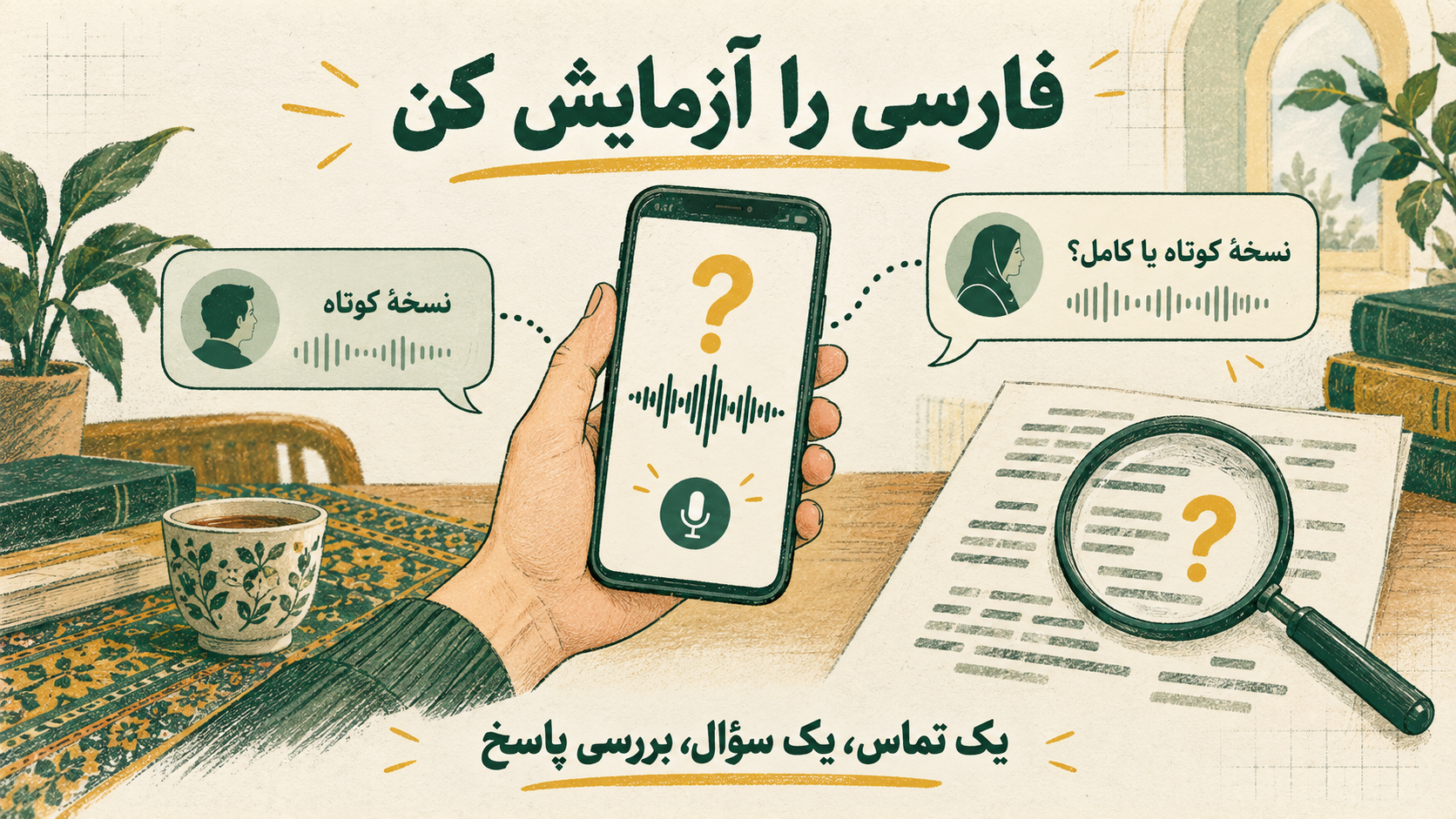 مثال آزمایشی سؤال نسخه کوتاه یا کامل و بررسی متن پاسخ با ذرهبین